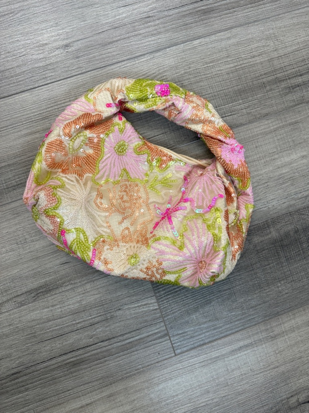 SHEIN Pink Green Floral Sequin Hobo Bag
